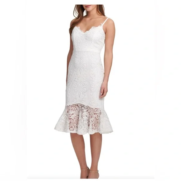 eliza j lace overlay dress Eliza J Flocked Tulle Sleeveless Gown – MOTHER OF main image 0